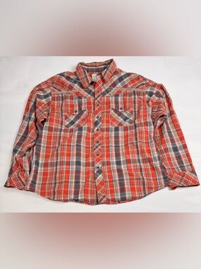 Ariat Retro Fit Long Sleeve Western Orange Plaid Button Down Men’s XXL